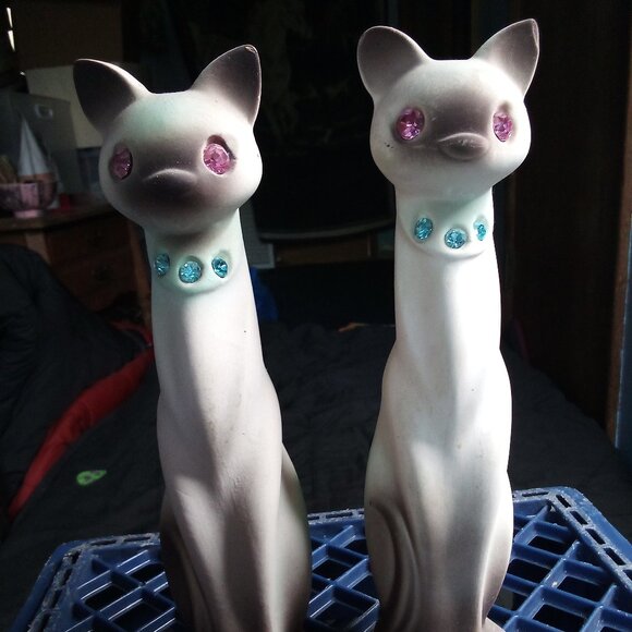 Vintage Napco Siamese Cats Ceramic Porcelain Figurines Pair - Picture 1 of 10